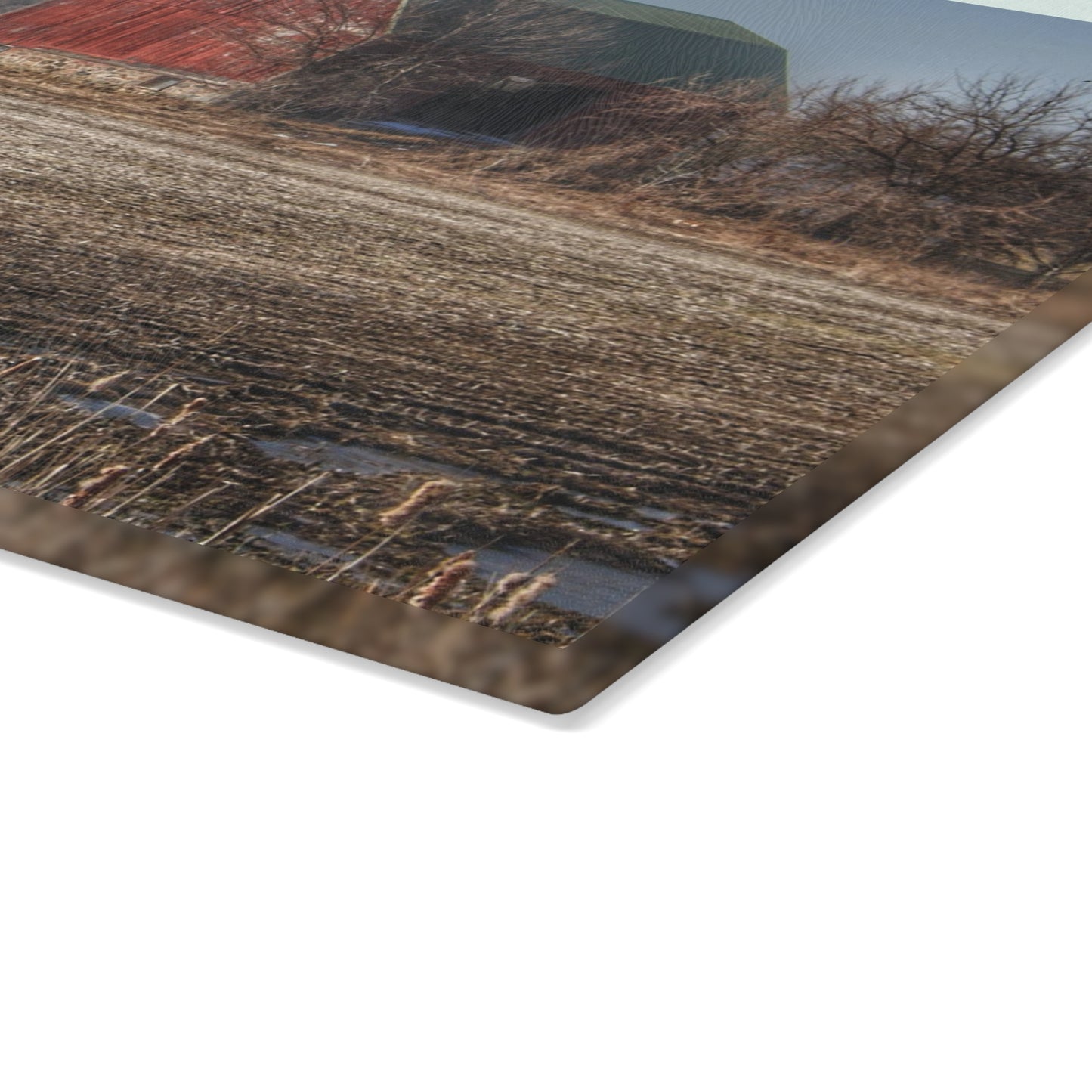 U R There Photography Bowers Road Goodland Red Rustic Farmhouse Tempered-Glass Cutting Board