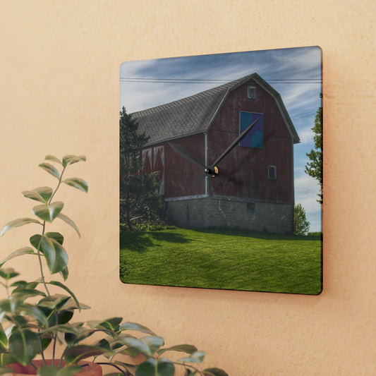 U R There Photography Mertz Road Quilted Red Rustic Farmhouse Acrylic Analog Wall Clock