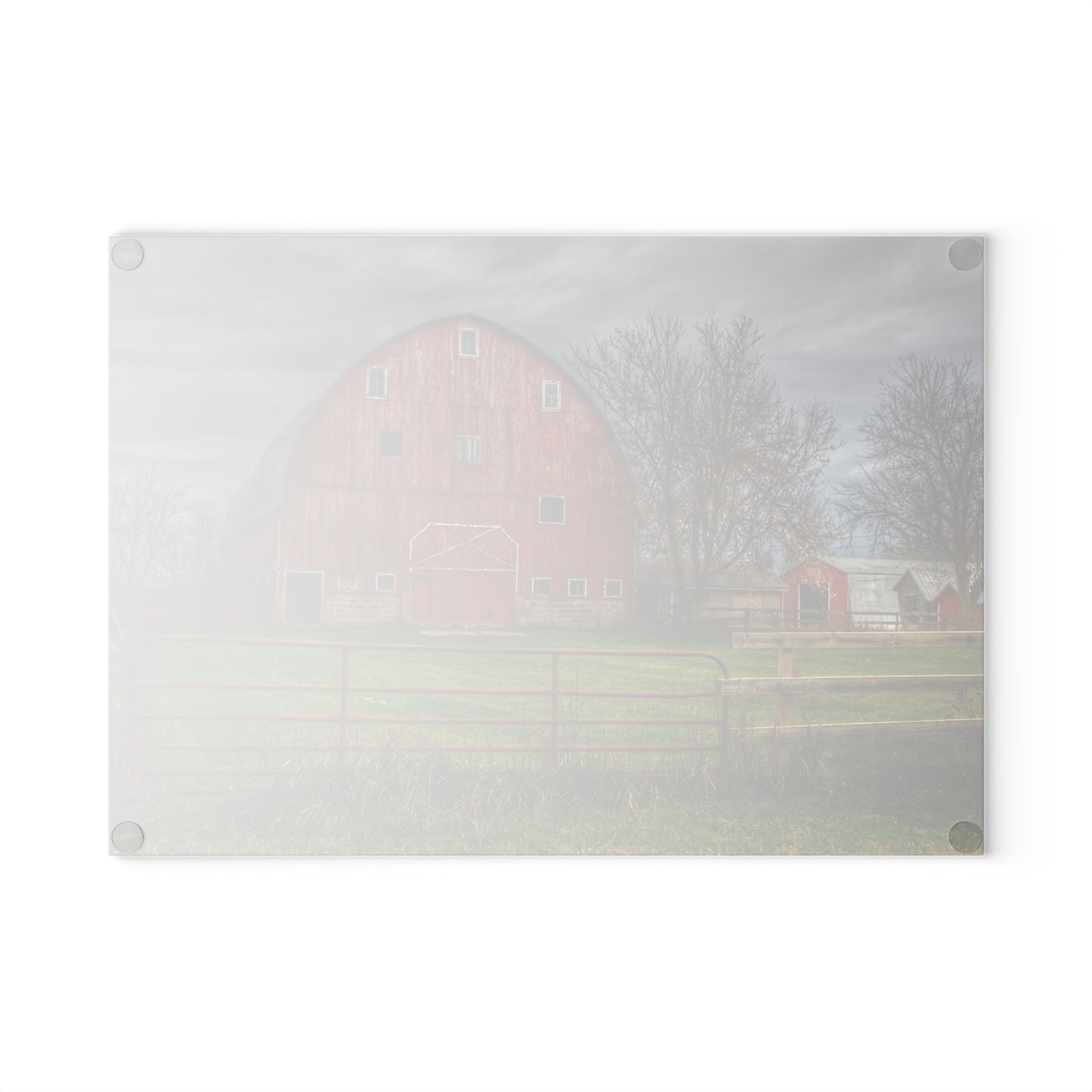 U R There Photography Beyond the Fence Red Rustic Farmhouse Tempered-Glass Cutting Board