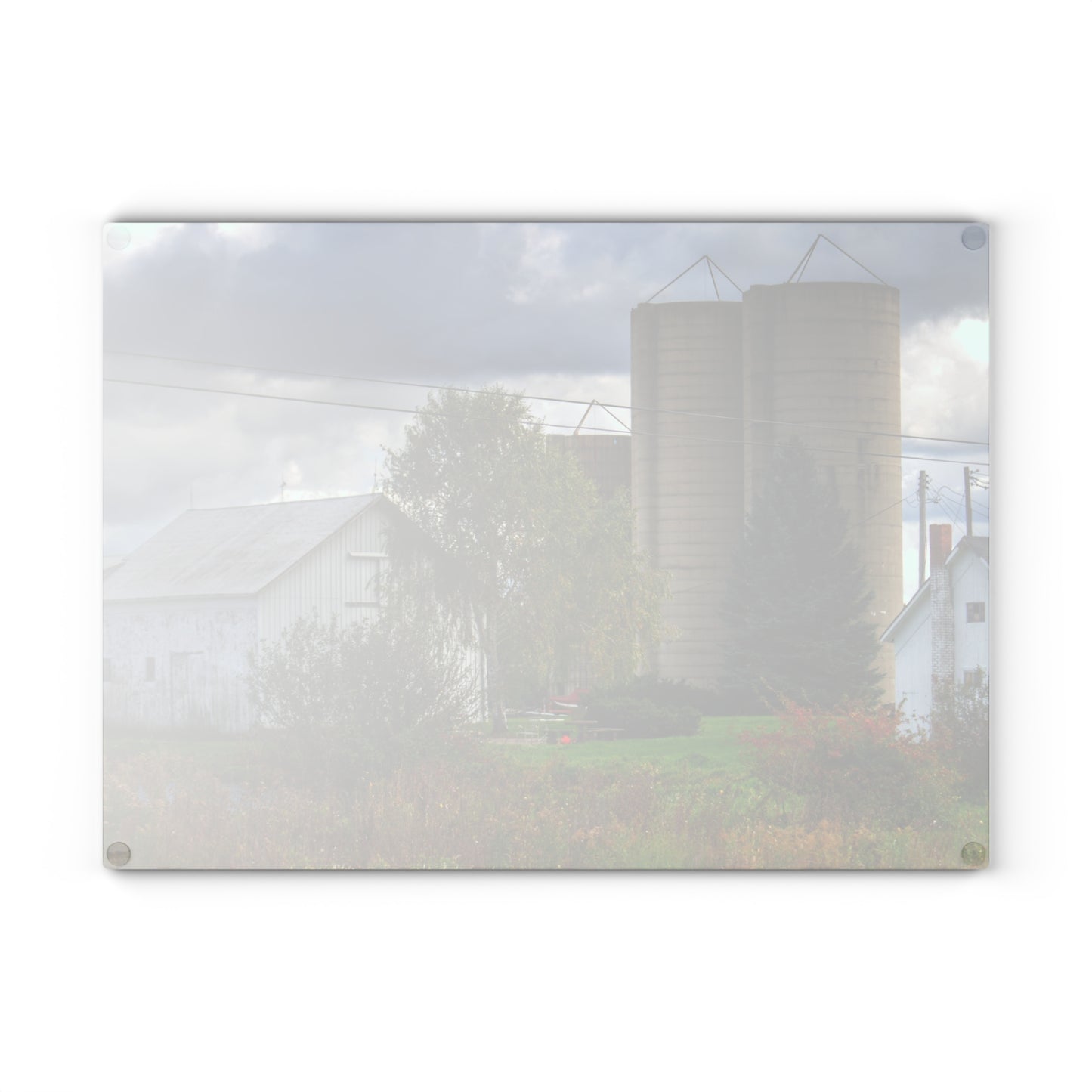 U R There Photography Baldwin White and Silo Rustic Farmhouse Tempered-Glass Cutting Board