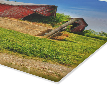 U R There Photography Marlette Road Saltbox Red Rustic Farmhouse Tempered-Glass Cutting Board