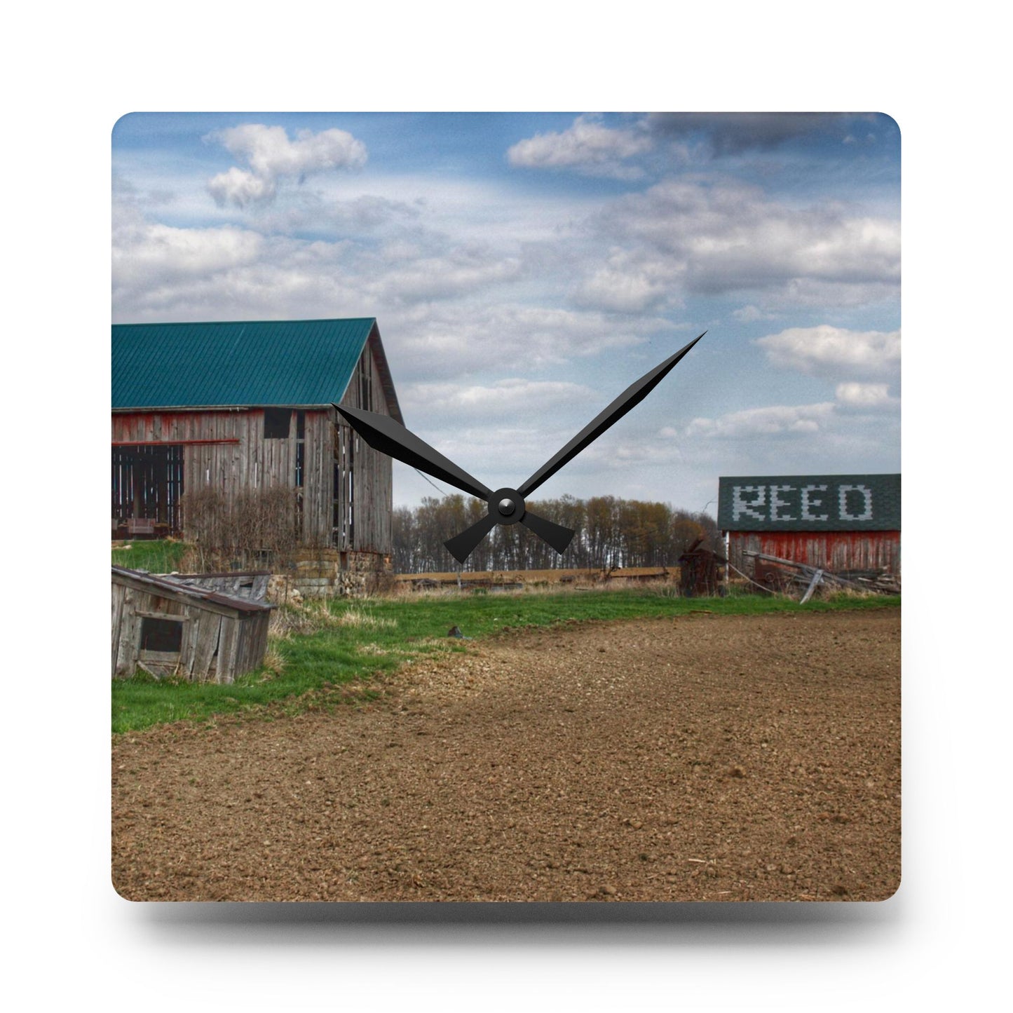 U R There Photography Cedar Creek Road Reds Rustic Farmhouse Acrylic Analog Wall Clock