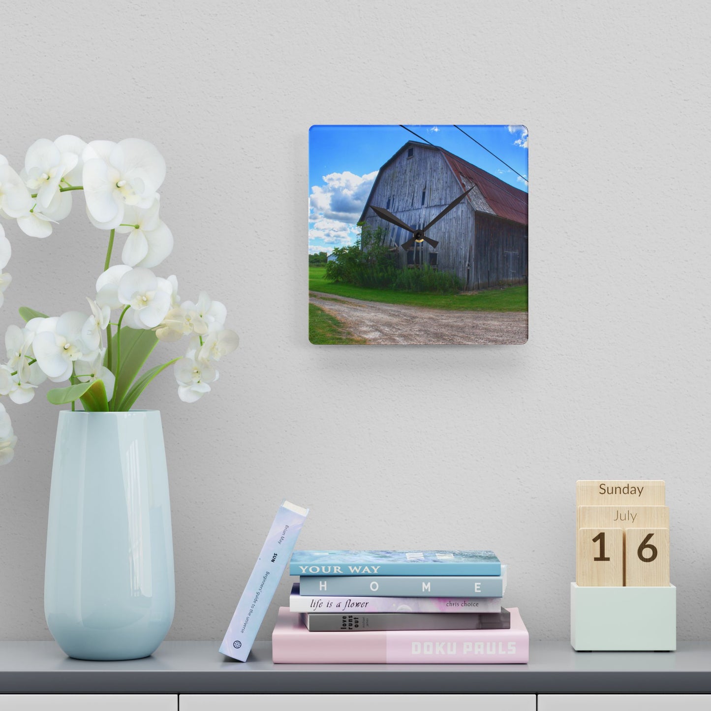 U R There Photography Schoenherr Road Grey I Rustic Farmhouse Acrylic Analog Wall Clock