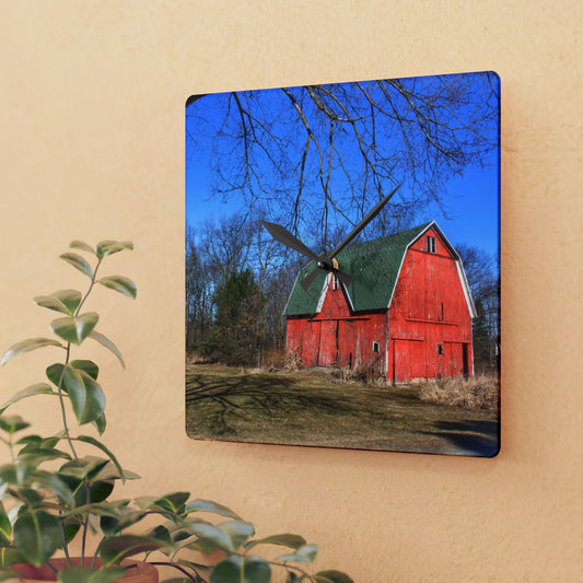 U R There Photography Hickory Ridge Red I Rustic Farmhouse Acrylic Analog Wall Clock