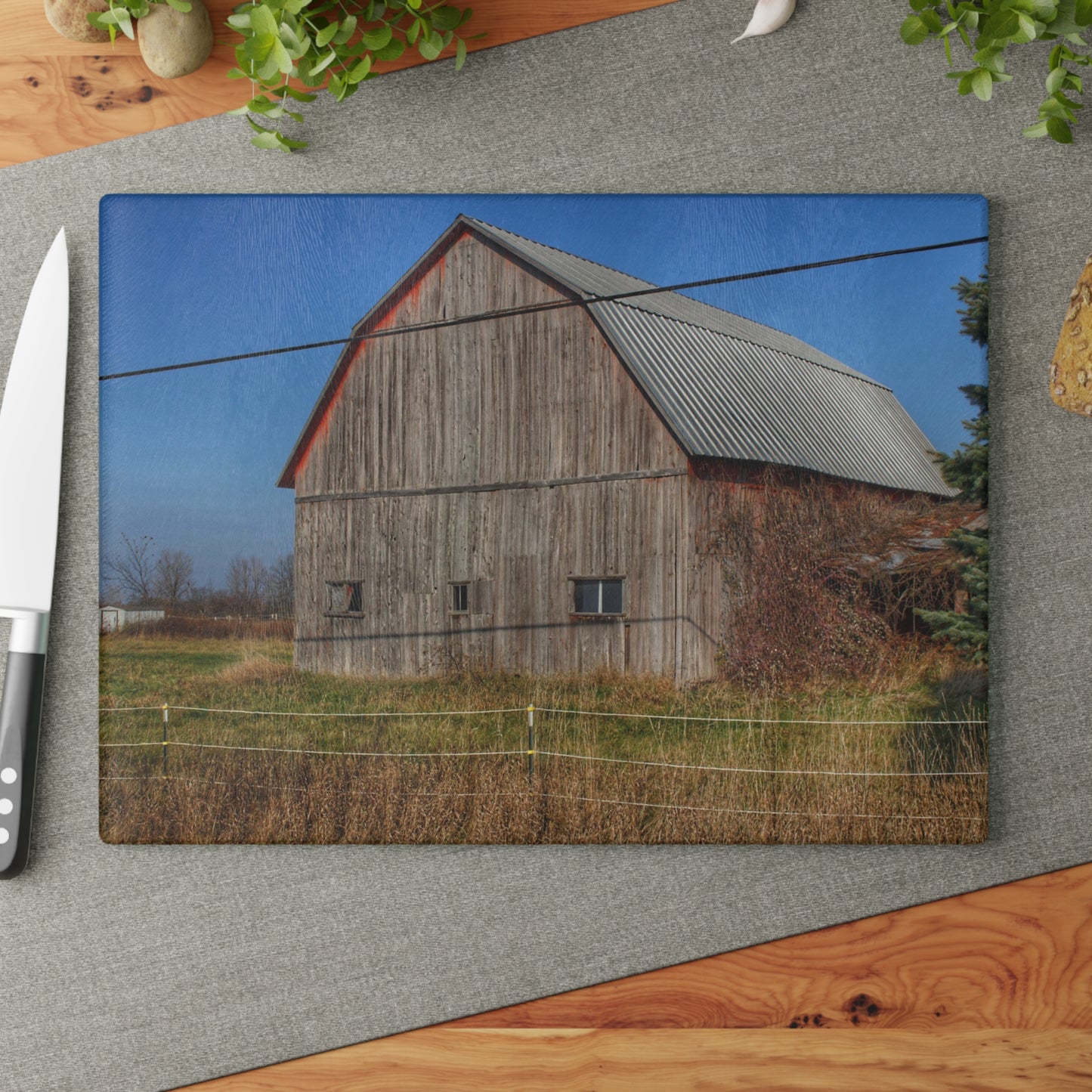 U R There Photography Dodge Road Grey I Rustic Farmhouse Tempered-Glass Cutting Board