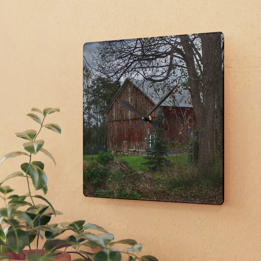 U R There Photography Big Fish Lake Road Red Rustic Farmhouse Acrylic Analog Wall Clock