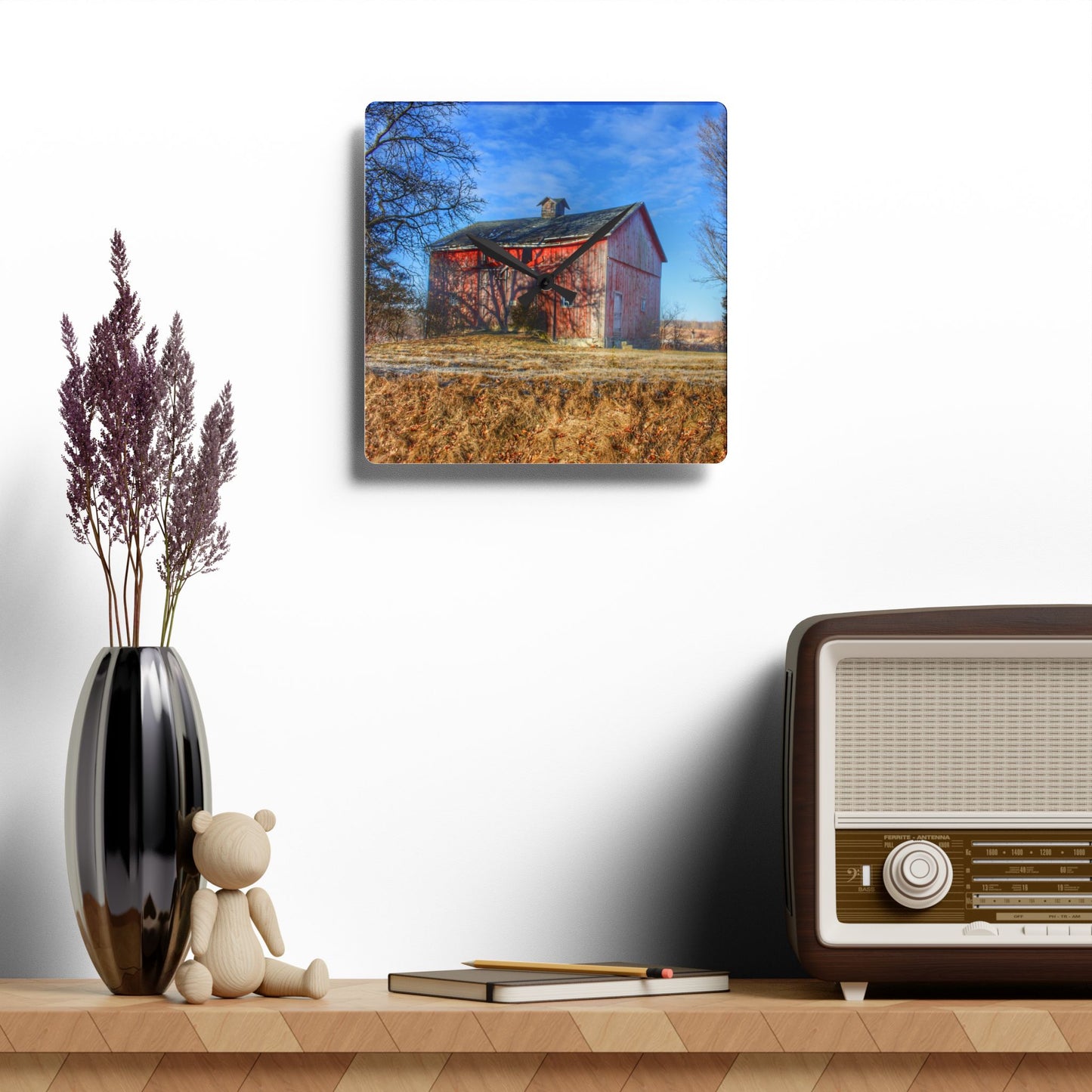 U R There Photography M-24 Barn at the Bend II Rustic Farmhouse Acrylic Analog Wall Clock