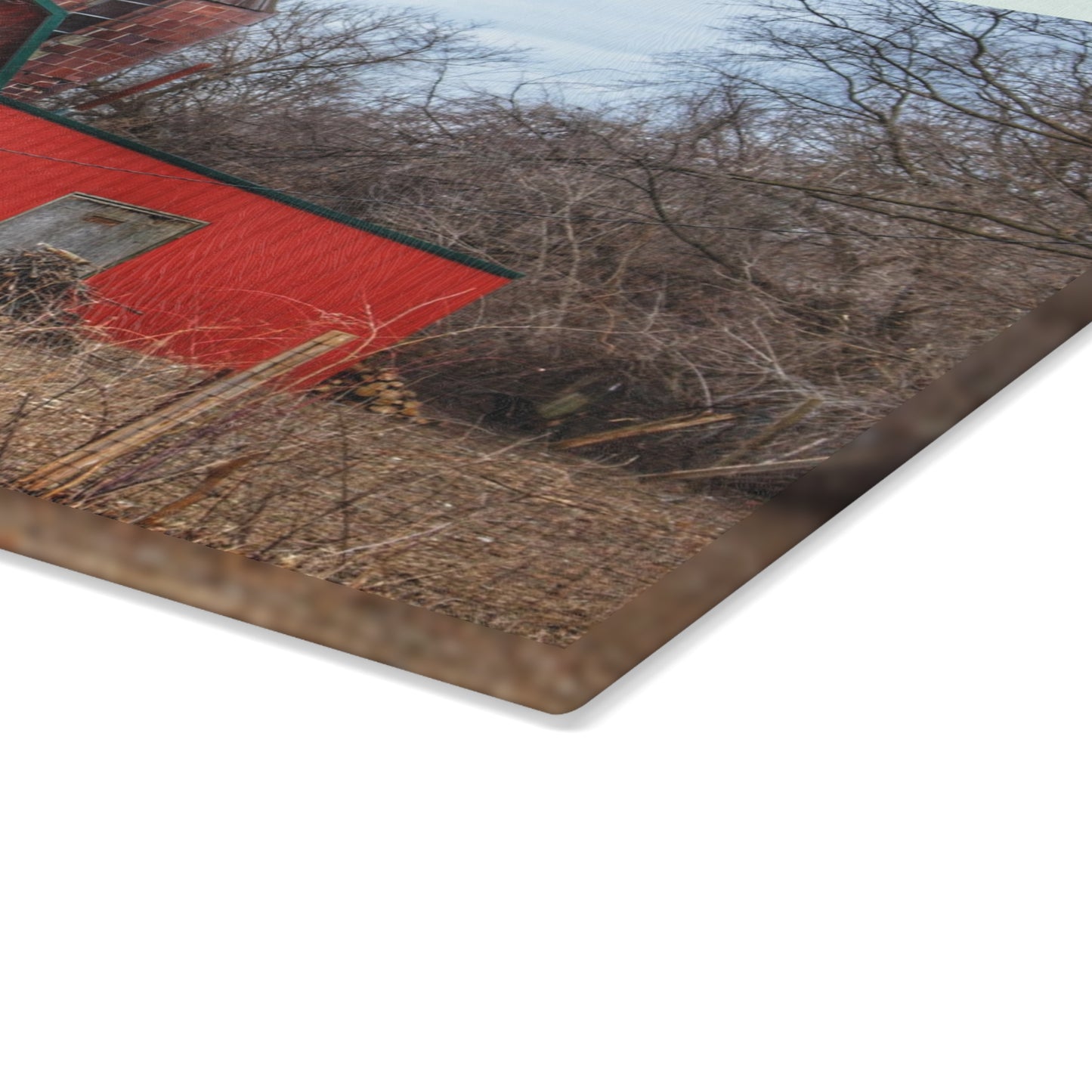 U R There Photography Bray Road Hidden Barnyard Red I Rustic Farmhouse Tempered-Glass Cutting Board
