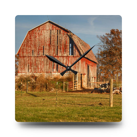 Marathon Road Red Rustic Farmhouse Acrylic Analog Wall Clock 10.75'' × 10.75'' (Square)