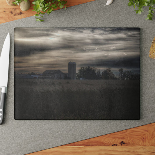 U R There Photography Across the Field on Brown City Road Rustic Farmhouse Tempered-Glass Cutting Board