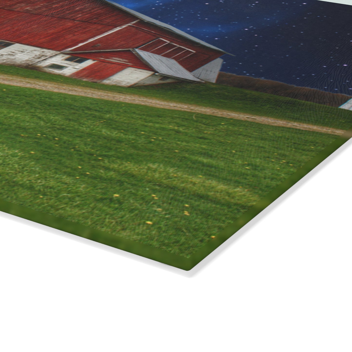 U R There Photography Fostoria Red in the Moonlight Rustic Farmhouse Tempered-Glass Cutting Board