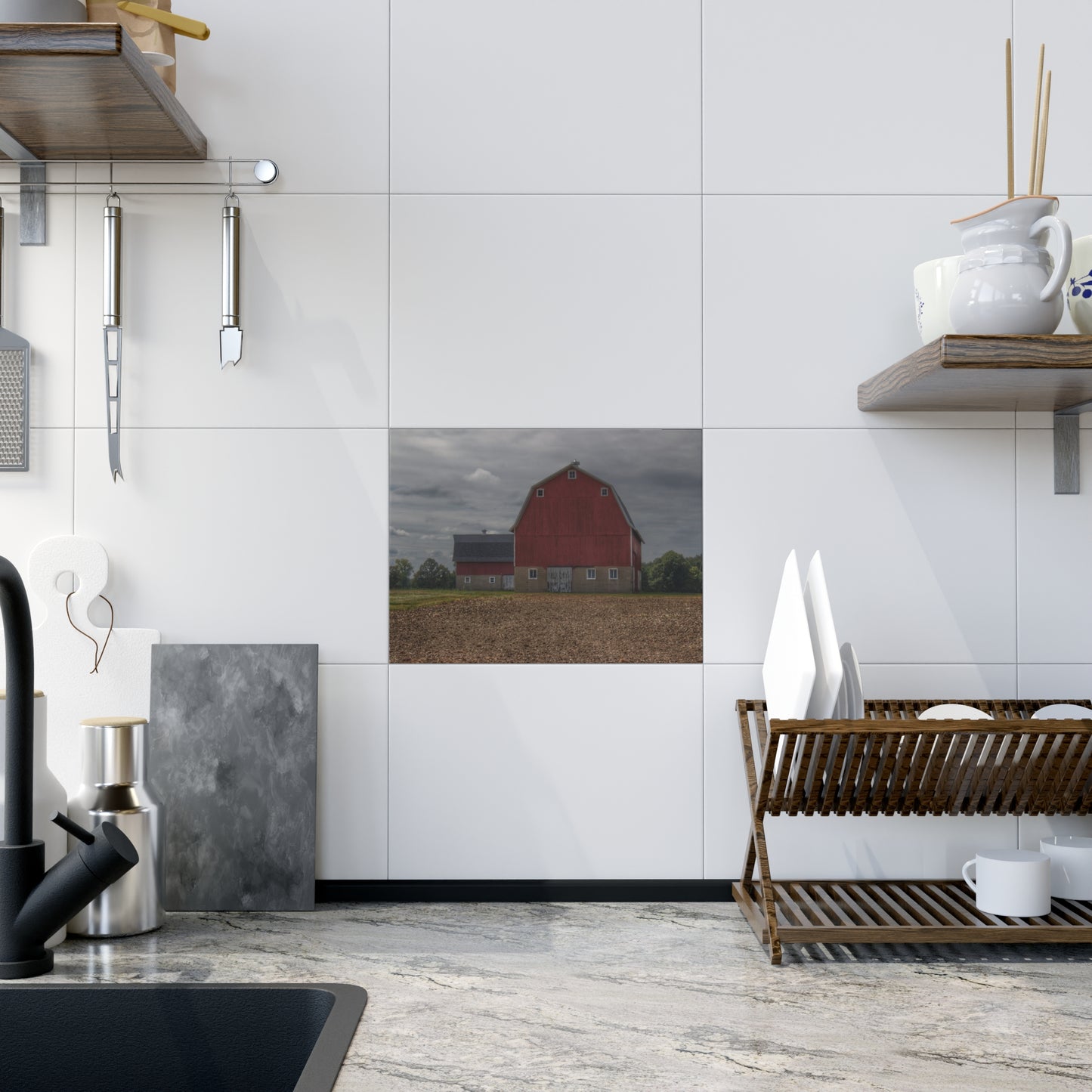 U R There Photography Cade Road Red I Rustic Farmhouse Decorative Ceramic Tile