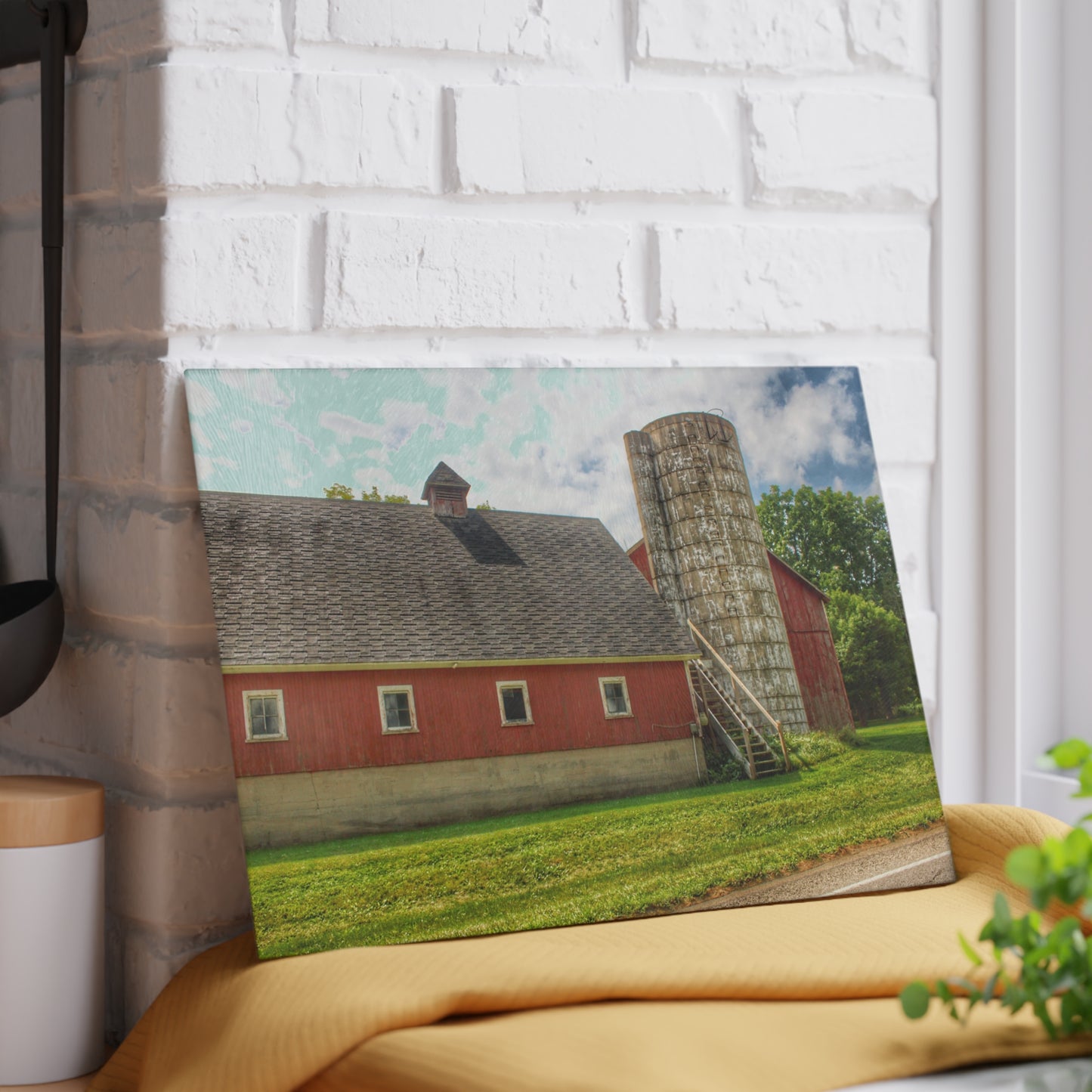 U R There Photography Metamora Red Silo Rustic Farmhouse Tempered-Glass Cutting Board