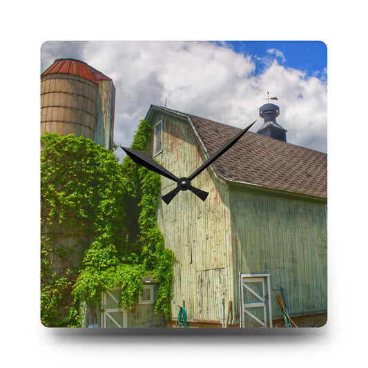 Clark Road Meadow Green Rustic Farmhouse Acrylic Analog Wall Clock 10.75'' × 10.75'' (Square)