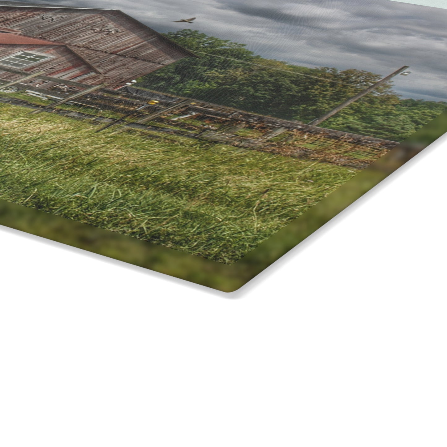 U R There Photography Millington Road Grey Horse Barn Rustic Farmhouse Tempered-Glass Cutting Board