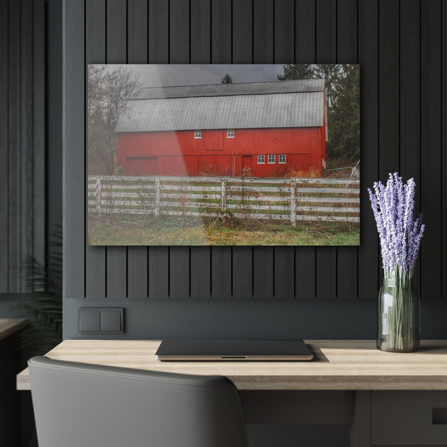 U R There Photography Corralled Red Rustic Farmhouse Acrylic Wall Print