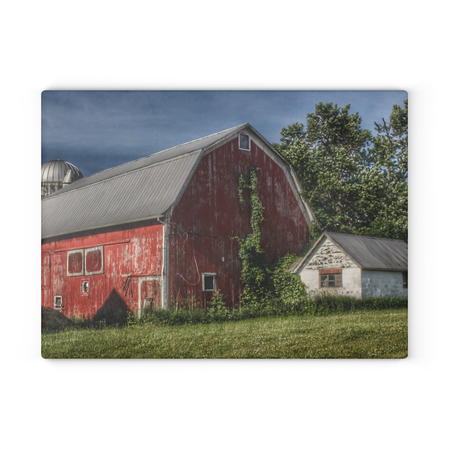 U R There Photography Stanley Road Red in Summer I Rustic Farmhouse Tempered-Glass Cutting Board