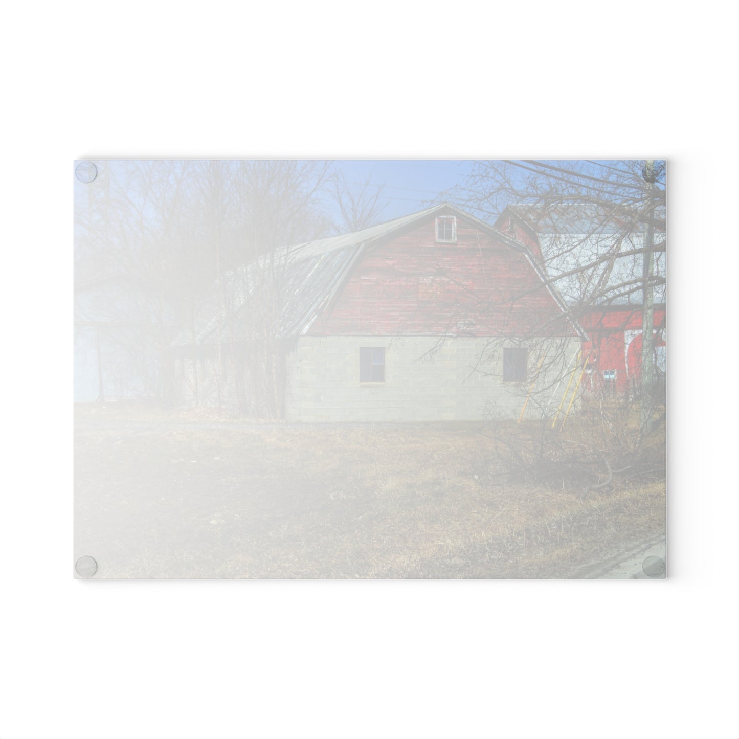 U R There Photography Indian Trail Block Barn at the Bend Rustic Farmhouse Tempered-Glass Cutting Board