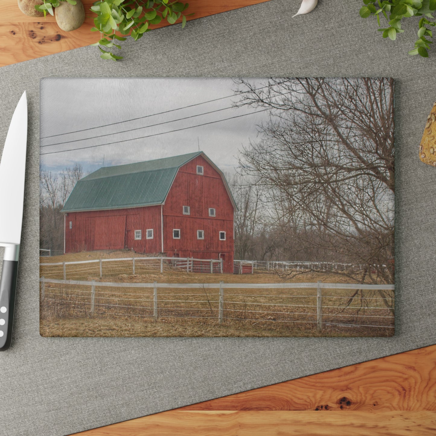 U R There Photography Diehl Road Red Rustic Farmhouse Tempered-Glass Cutting Board
