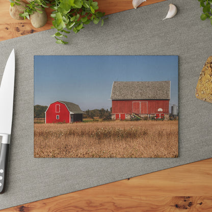 U R There Photography Brown City Wellman Line Road Reds Rustic Farmhouse Tempered-Glass Cutting Board