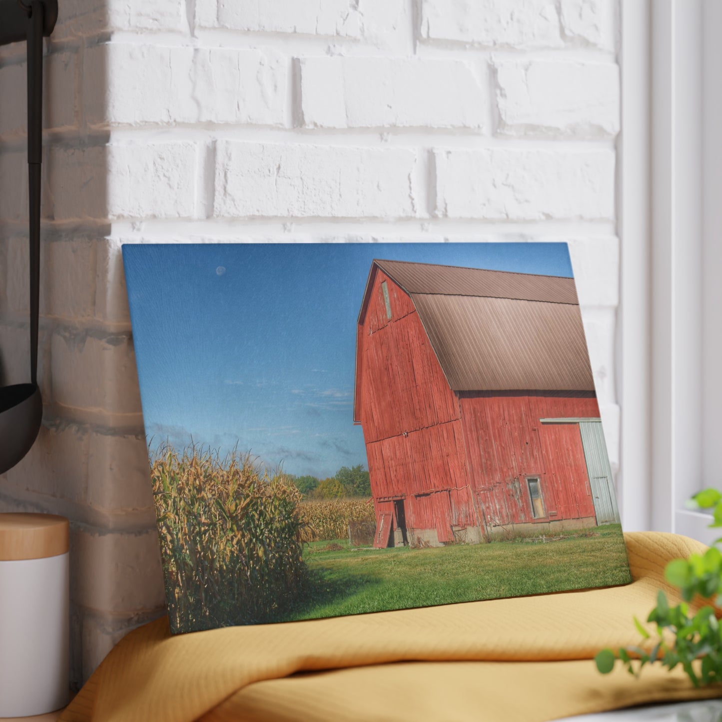 U R There Photography Fargo Road Red I Rustic Farmhouse Tempered-Glass Cutting Board