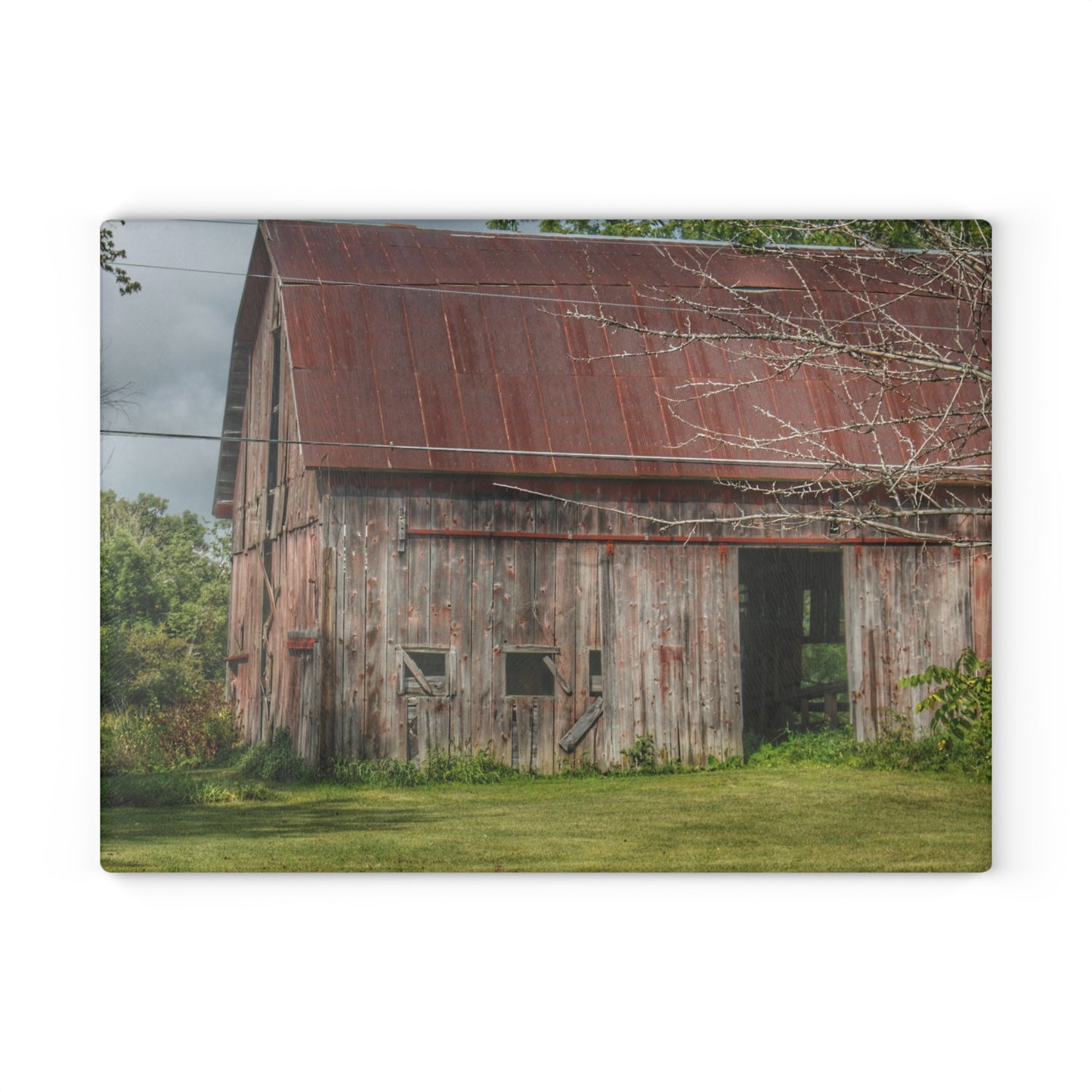 U R There Photography Columbiaville Roadside Grey and Rusted Rustic Farmhouse Tempered-Glass Cutting Board