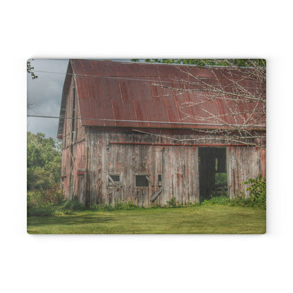 U R There Photography Columbiaville Roadside Grey and Rusted Rustic Farmhouse Tempered-Glass Cutting Board