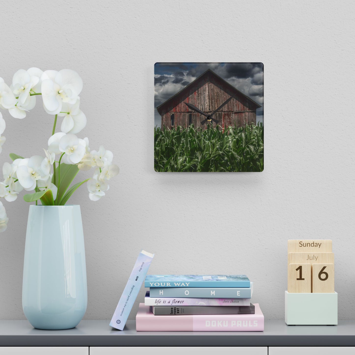 U R There Photography Above the July Corn Rustic Farmhouse Acrylic Analog Wall Clock