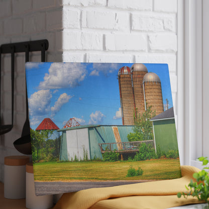 U R There Photography Morrish Road Silos I Rustic Farmhouse Tempered-Glass Cutting Board