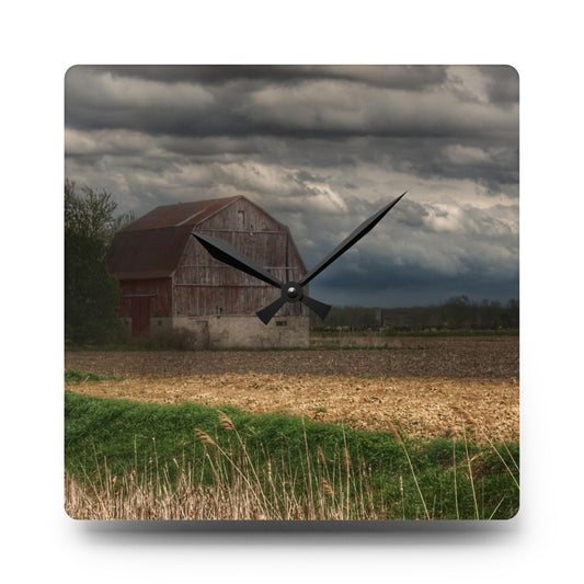 U R There Photography Sandusky Grey I Rustic Farmhouse Acrylic Analog Wall Clock 10.75'' × 10.75'' (Square)