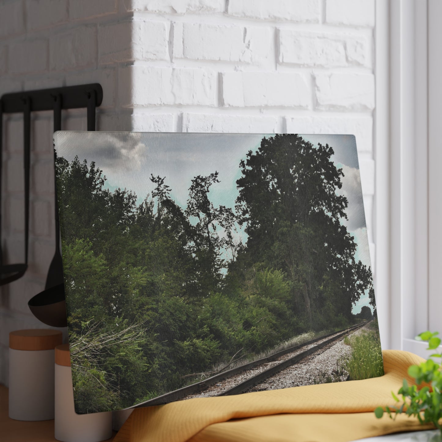 U R There Photography Michigan Rails Rustic Farmhouse Tempered-Glass Cutting Board
