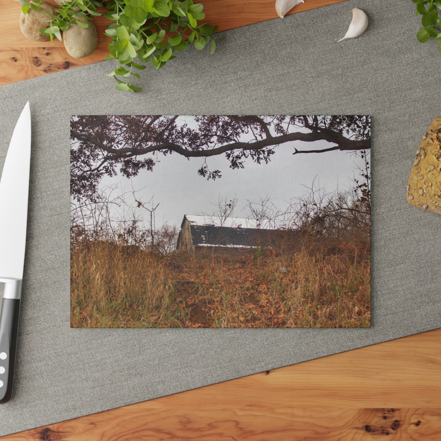 U R There Photography North Oxford Road Grey III Rustic Farmhouse Tempered-Glass Cutting Board