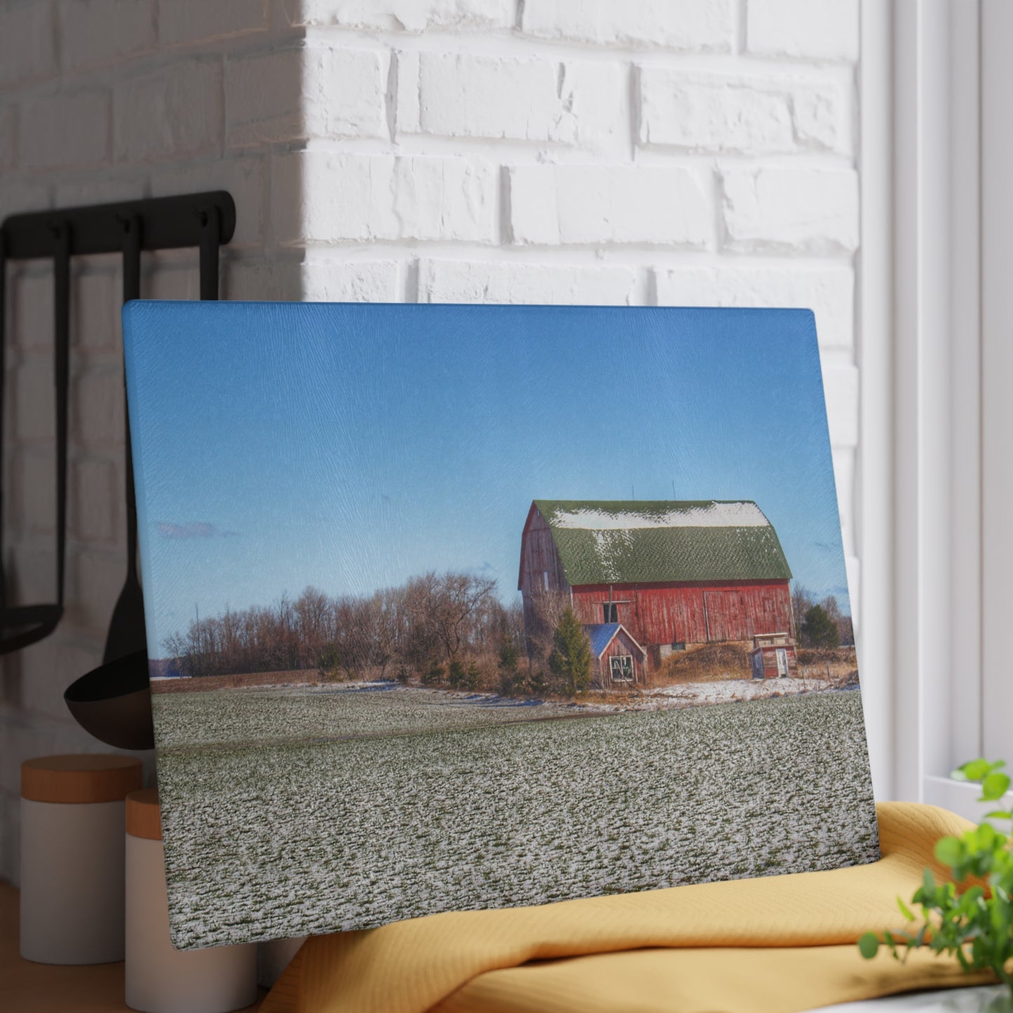 U R There Photography Early Spring Red II Rustic Farmhouse Tempered-Glass Cutting Board