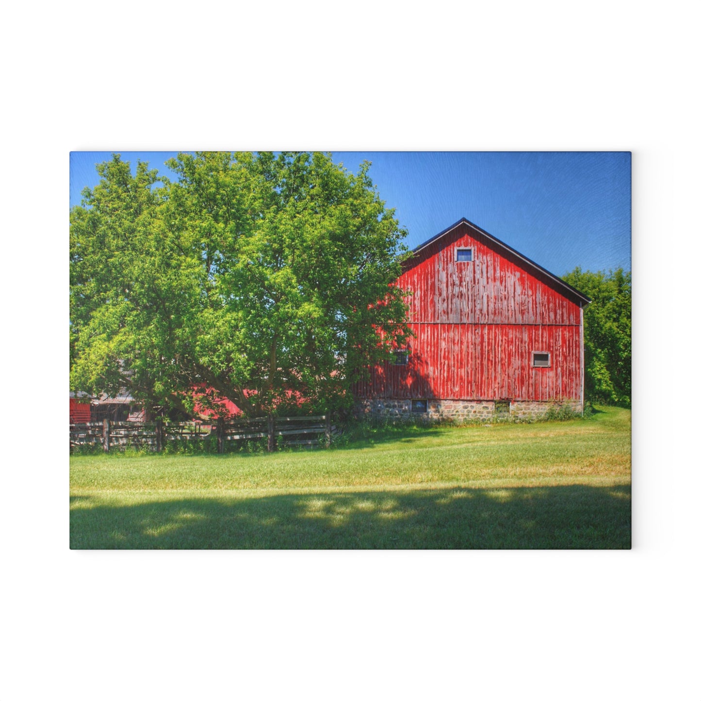 Barn Boutique Rustic Tempered-Glass Cutting Board| Five Lakes Road Red IV