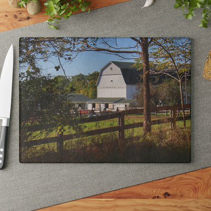 U R There Photography Oakwood Road White I Rustic Farmhouse Tempered-Glass Cutting Board