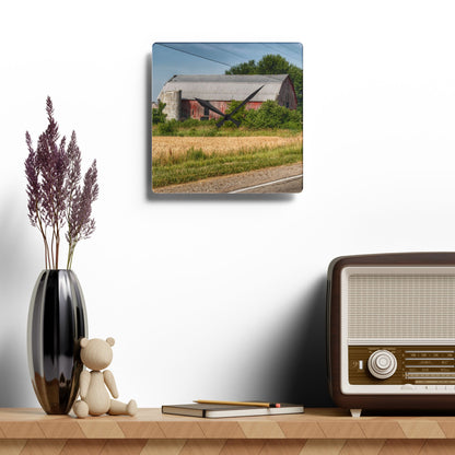 U R There Photography Dodge Road Old Red Rustic Farmhouse Acrylic Analog Wall Clock