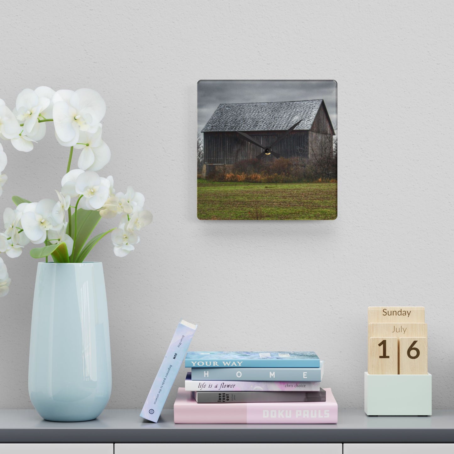 U R There Photography Brown City Road Grey Rustic Farmhouse Acrylic Analog Wall Clock