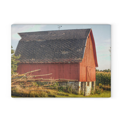 U R There Photography Otter Lake Road Red II Rustic Farmhouse Tempered-Glass Cutting Board