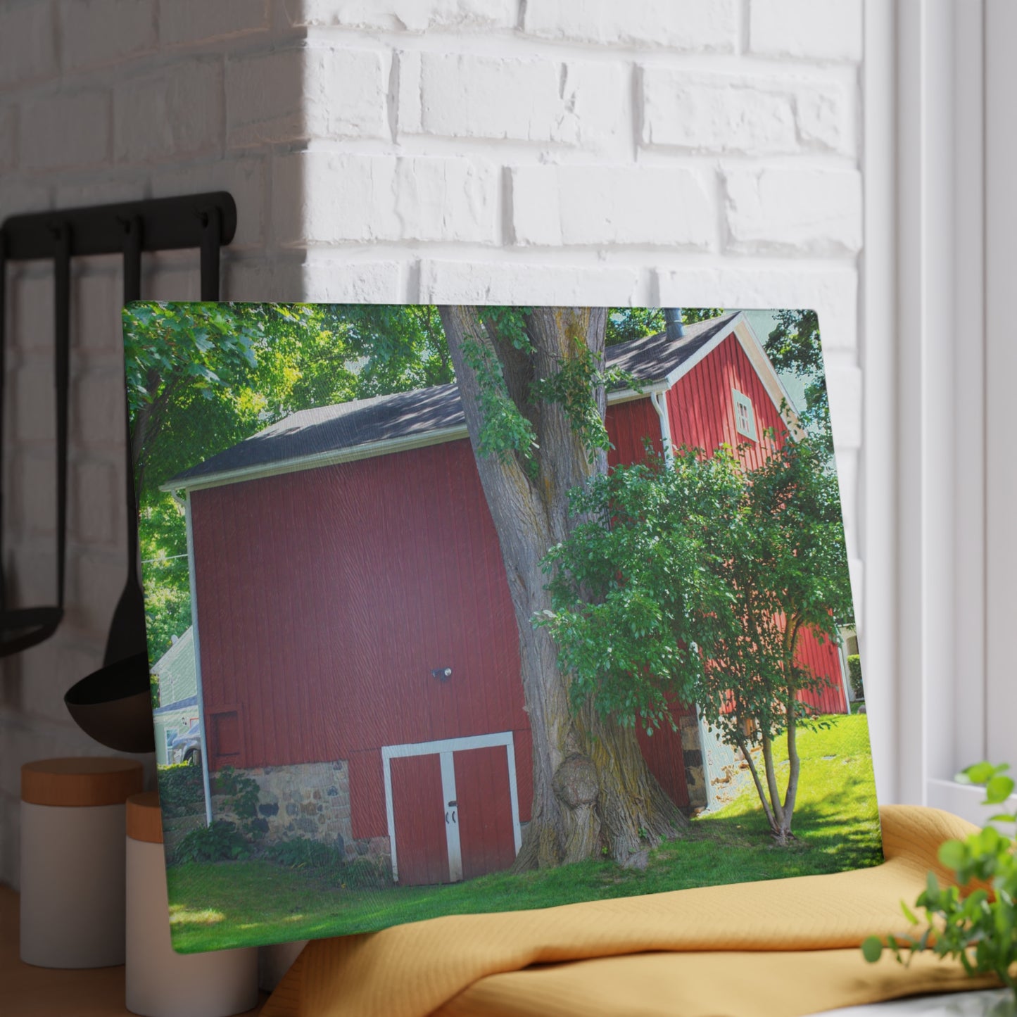 U R There Photography Court Street City Red Rustic Farmhouse Tempered-Glass Cutting Board