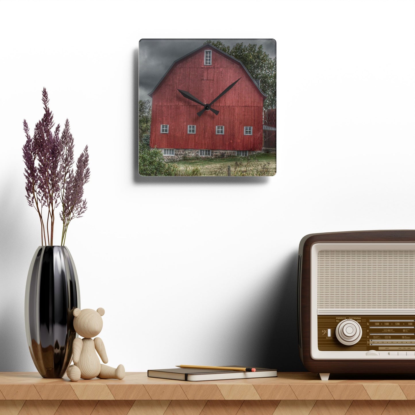 U R There Photography Vassar Road Red II Rustic Farmhouse Acrylic Analog Wall Clock