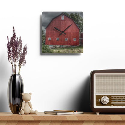 U R There Photography Vassar Road Red II Rustic Farmhouse Acrylic Analog Wall Clock