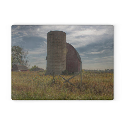 U R There Photography Mushroom Road Red II Rustic Farmhouse Tempered-Glass Cutting Board 8"x 11"