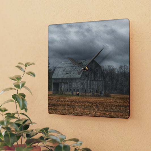 U R There Photography Grey Barn and Tree Rustic Farmhouse Acrylic Analog Wall Clock