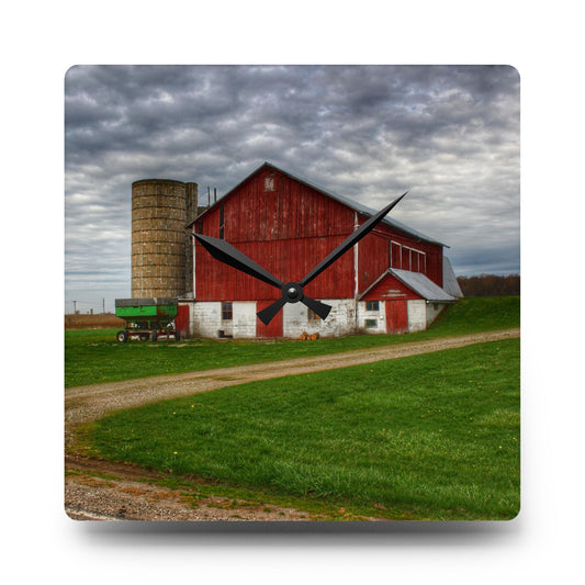 Fostoria Red II Rustic Farmhouse Acrylic Analog Wall Clock 10.75'' × 10.75'' (Square)