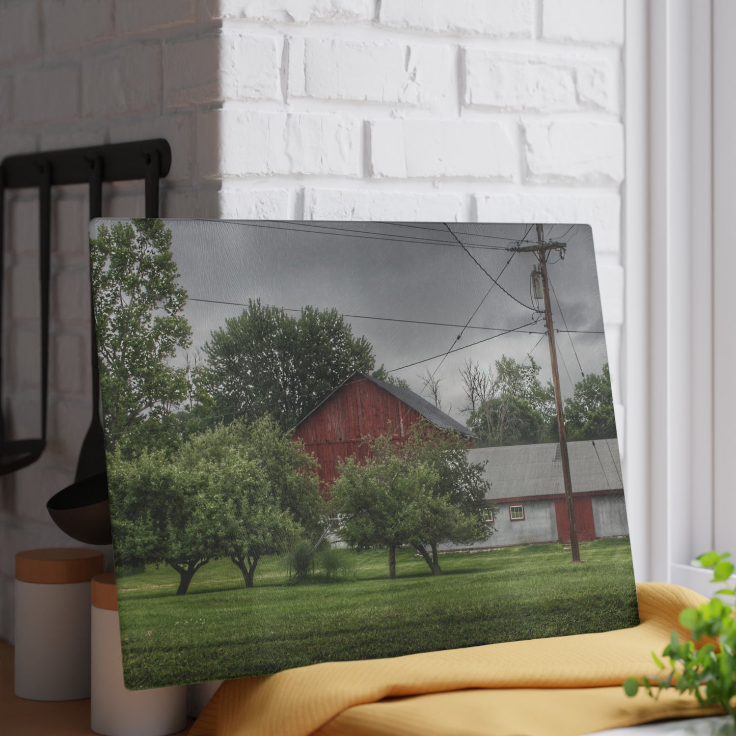U R There Photography Hidden Red of M-24 Rustic Farmhouse Tempered-Glass Cutting Board