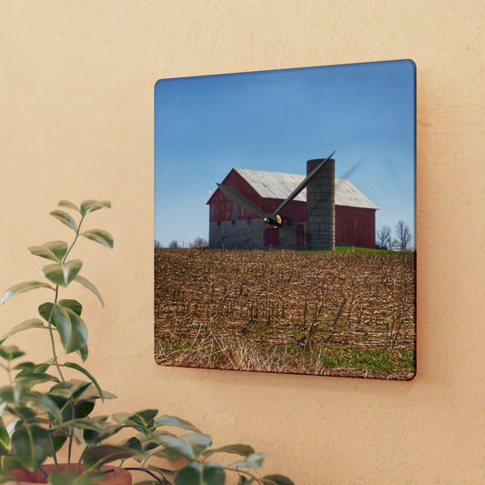 U R There Photography Lee Hill Road Block Red Rustic Farmhouse Acrylic Analog Wall Clock