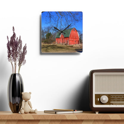 U R There Photography Hickory Ridge Red I Rustic Farmhouse Acrylic Analog Wall Clock