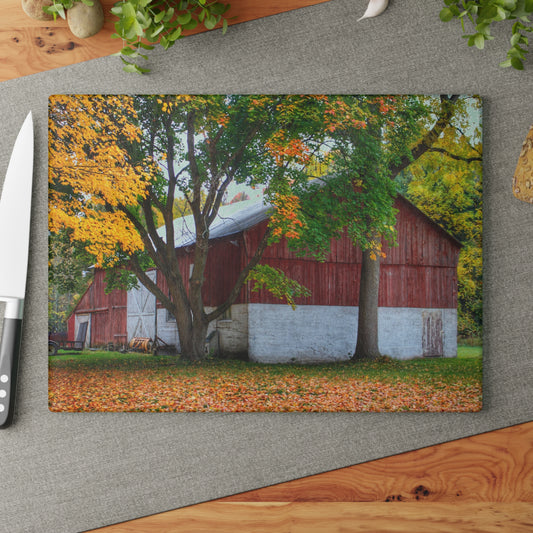 U R There Photography M-25 Red Rustic Farmhouse Tempered-Glass Cutting Board