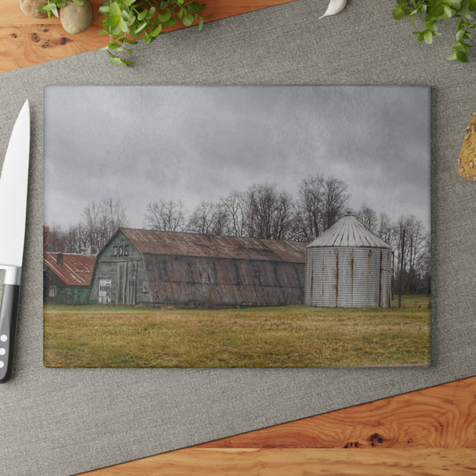 U R There Photography Hough Road Green Quonset I Rustic Farmhouse Tempered-Glass Cutting Board