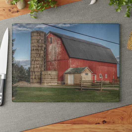 U R There Photography Brown City Lincoln Street Red Rustic Farmhouse Tempered-Glass Cutting Board